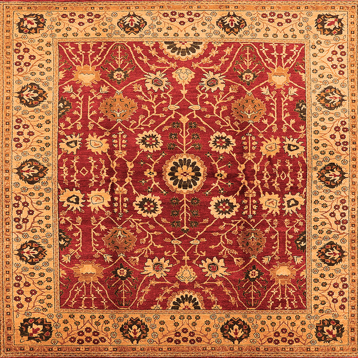 Square Machine Washable Oriental Orange Industrial Area Rugs, wshurb3125org
