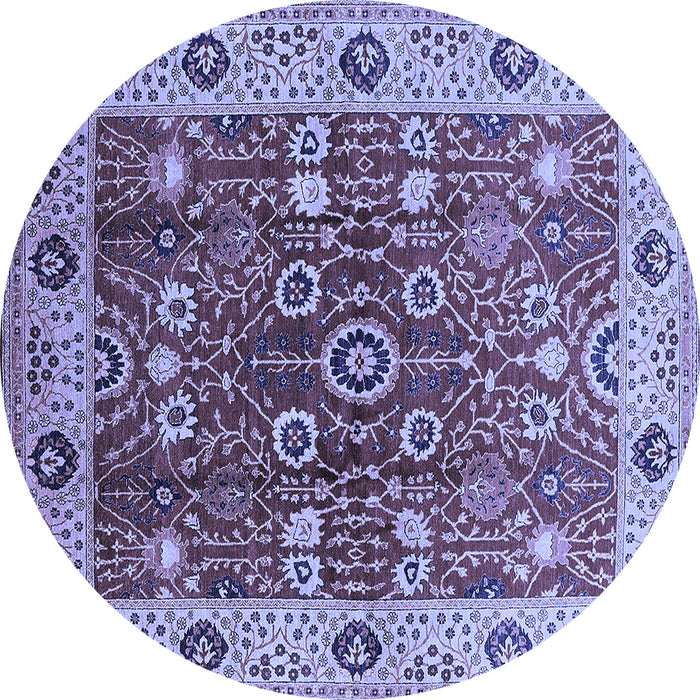 Round Machine Washable Oriental Blue Industrial Rug, wshurb3125blu