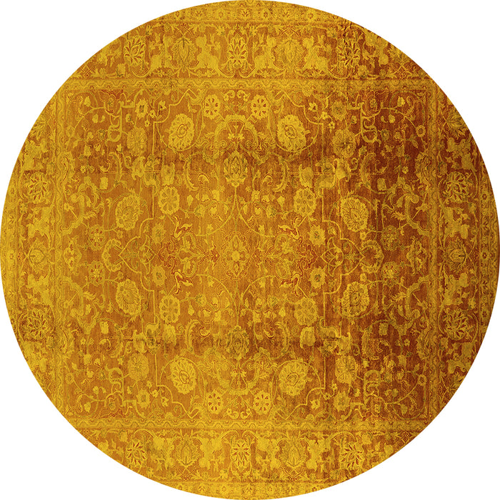 Round Machine Washable Oriental Yellow Industrial Rug, wshurb3126yw