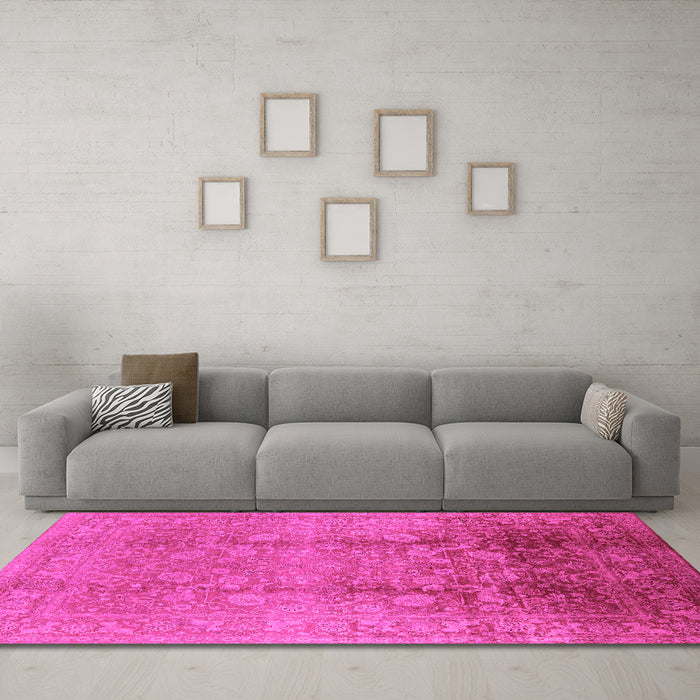 Machine Washable Oriental Pink Industrial Rug in a Living Room, wshurb3126pnk