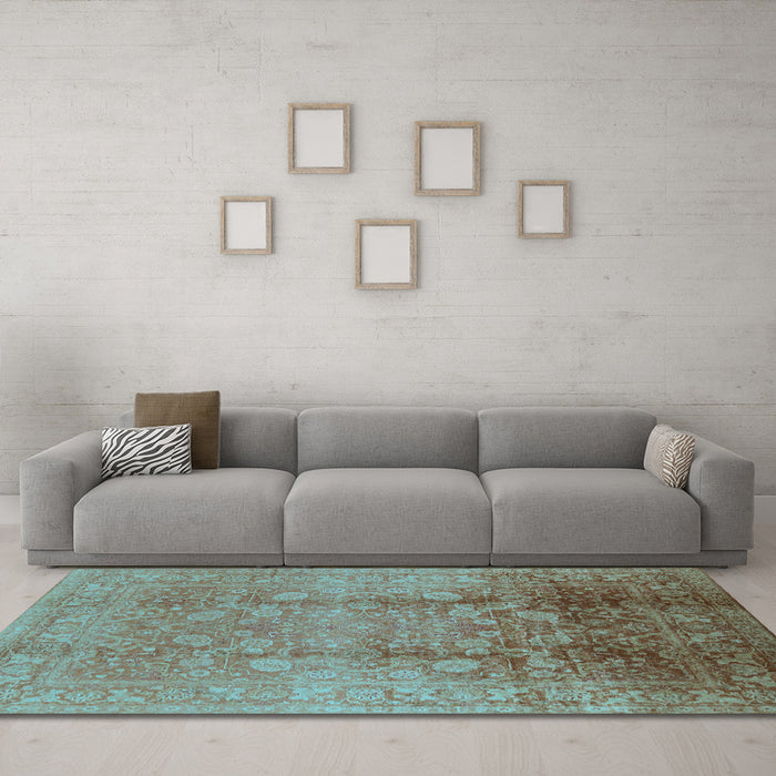 Machine Washable Oriental Light Blue Industrial Rug in a Living Room, wshurb3126lblu