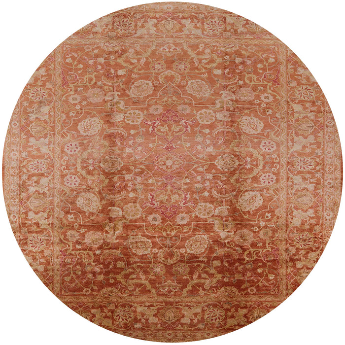 Round Mid-Century Modern Mango Orange Oriental Rug, urb3126