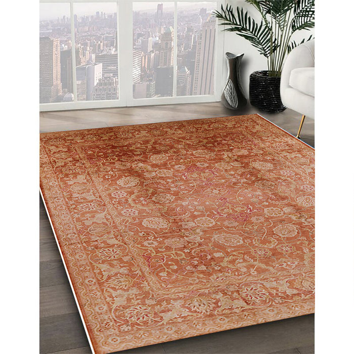 Mid-Century Modern Mango Orange Oriental Rug in Family Room, urb3126