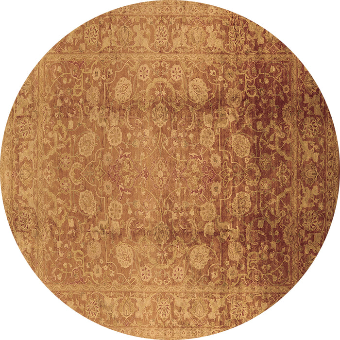 Round Machine Washable Oriental Brown Industrial Rug, wshurb3126brn