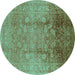 Round Oriental Turquoise Industrial Rug, urb3126turq