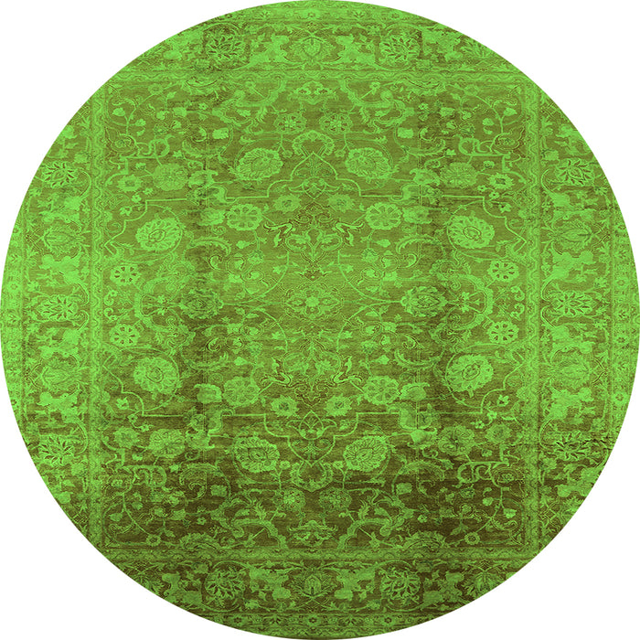 Round Machine Washable Oriental Green Industrial Area Rugs, wshurb3126grn