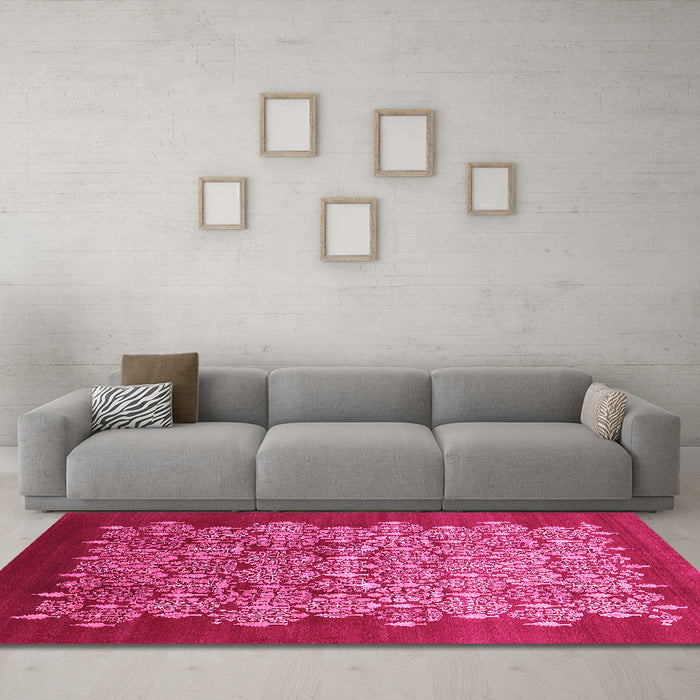 Machine Washable Oriental Pink Industrial Rug in a Living Room, wshurb3127pnk