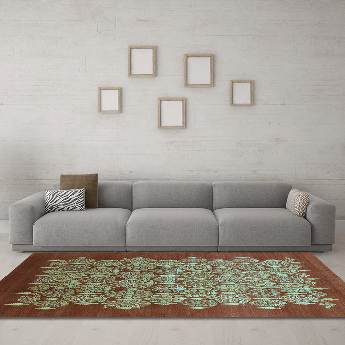 Machine Washable Oriental Light Blue Industrial Rug in a Living Room, wshurb3127lblu