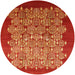 Round Mid-Century Modern Red Oriental Rug, urb3127