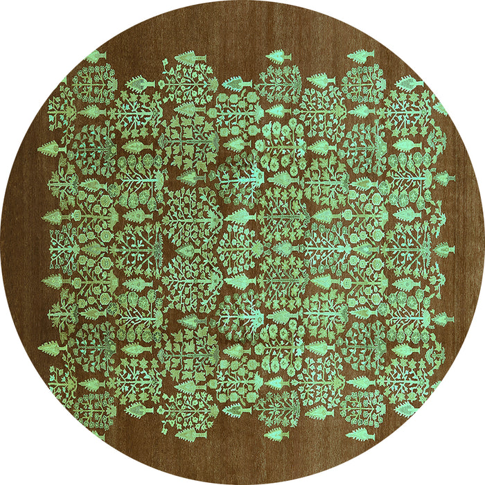 Round Machine Washable Oriental Turquoise Industrial Area Rugs, wshurb3127turq