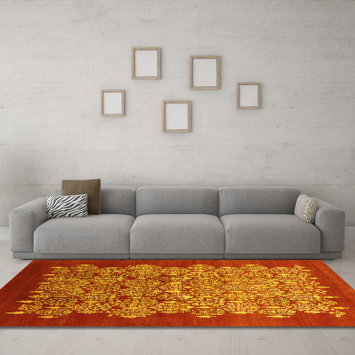 Machine Washable Oriental Yellow Industrial Rug in a Living Room, wshurb3127yw