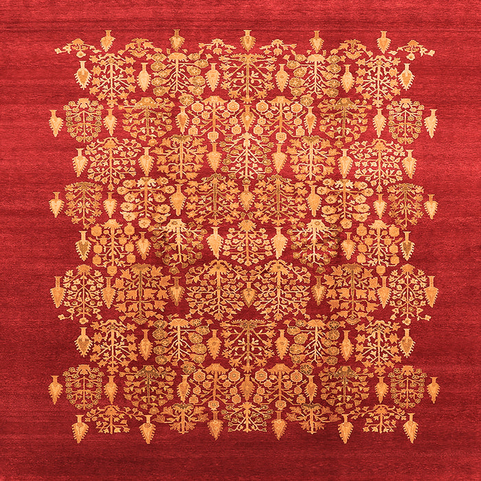 Square Machine Washable Oriental Orange Industrial Area Rugs, wshurb3127org