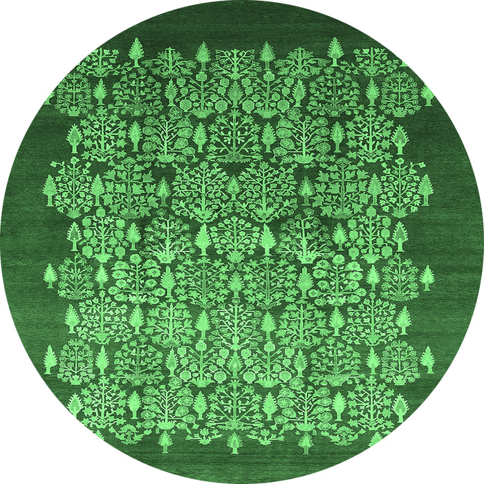 Round Machine Washable Oriental Emerald Green Industrial Area Rugs, wshurb3127emgrn