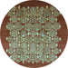 Round Machine Washable Oriental Light Blue Industrial Rug, wshurb3127lblu