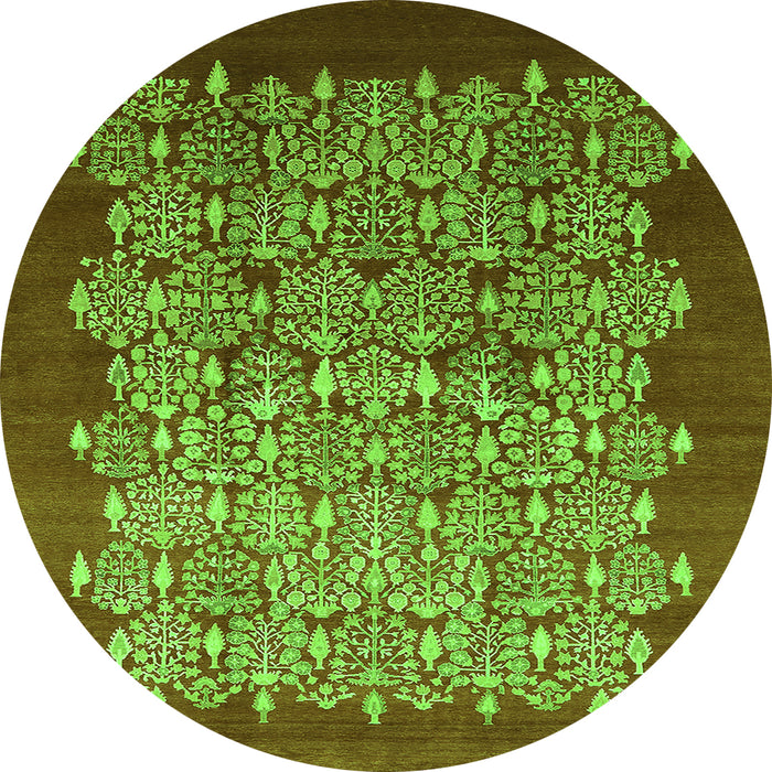Round Machine Washable Oriental Green Industrial Area Rugs, wshurb3127grn