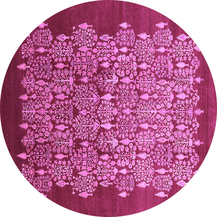 Round Machine Washable Oriental Purple Industrial Area Rugs, wshurb3127pur