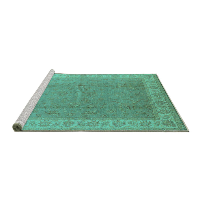 Sideview of Machine Washable Oriental Turquoise Industrial Area Rugs, wshurb3128turq