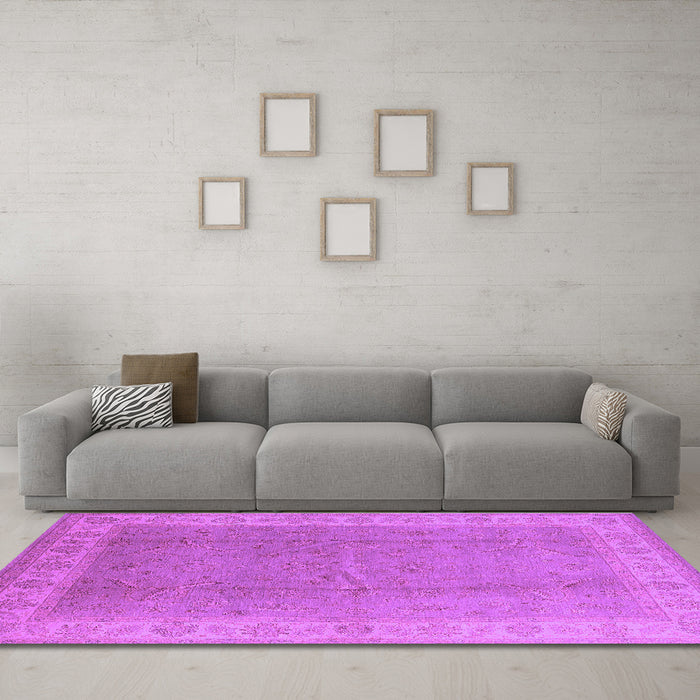 Machine Washable Oriental Purple Industrial Area Rugs in a Living Room, wshurb3128pur