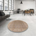 Round Mid-Century Modern Camel Brown Oriental Rug in a Office, urb3128