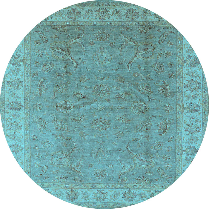 Round Machine Washable Oriental Light Blue Industrial Rug, wshurb3128lblu