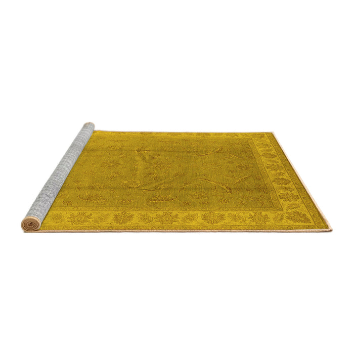 Sideview of Machine Washable Oriental Yellow Industrial Rug, wshurb3128yw