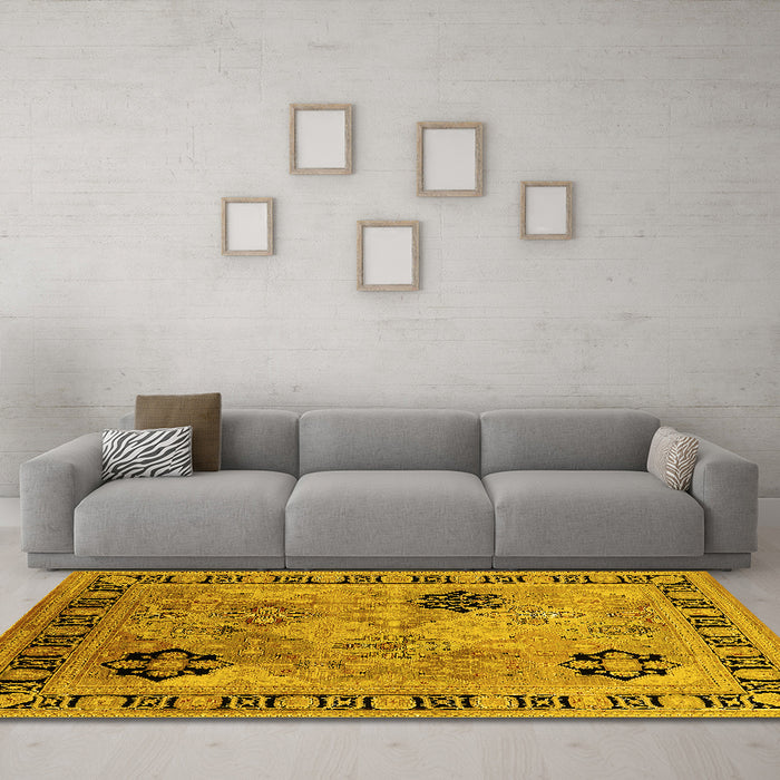Machine Washable Oriental Yellow Industrial Rug in a Living Room, wshurb3129yw