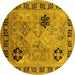 Round Machine Washable Oriental Yellow Industrial Rug, wshurb3129yw