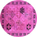 Round Machine Washable Oriental Pink Industrial Rug, wshurb3129pnk