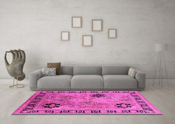 Machine Washable Oriental Pink Industrial Rug in a Living Room, wshurb3129pnk