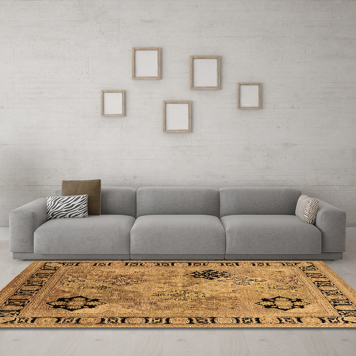Machine Washable Oriental Brown Industrial Rug in a Living Room,, wshurb3129brn