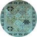 Round Machine Washable Oriental Light Blue Industrial Rug, wshurb3129lblu