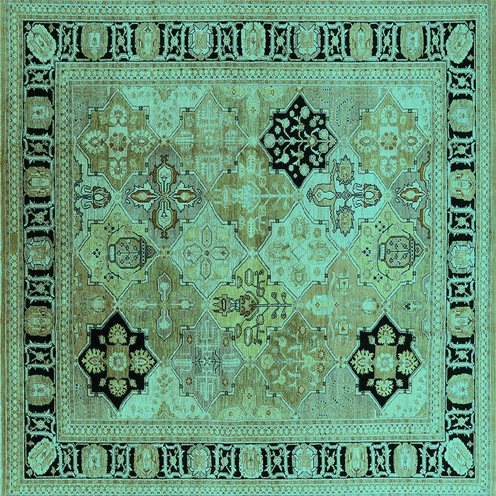 Square Machine Washable Oriental Turquoise Industrial Area Rugs, wshurb3129turq