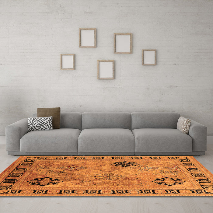 Machine Washable Oriental Orange Industrial Area Rugs in a Living Room, wshurb3129org