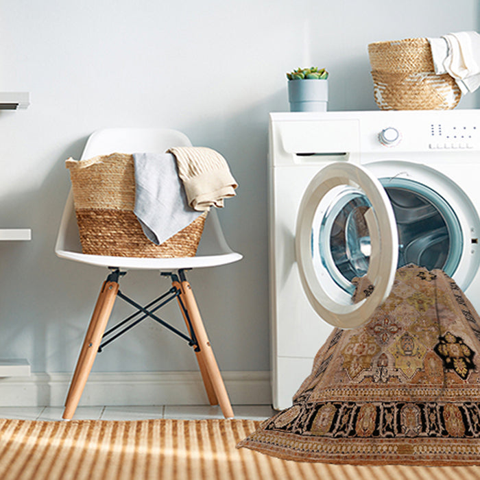 Machine Washable Industrial Modern Sandy Brown Rug in a Washing Machine, wshurb3129