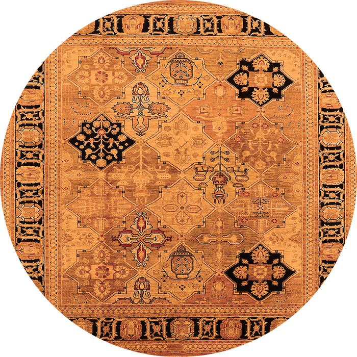 Round Machine Washable Oriental Orange Industrial Area Rugs, wshurb3129org