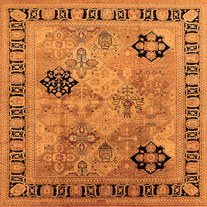 Square Machine Washable Oriental Orange Industrial Area Rugs, wshurb3129org