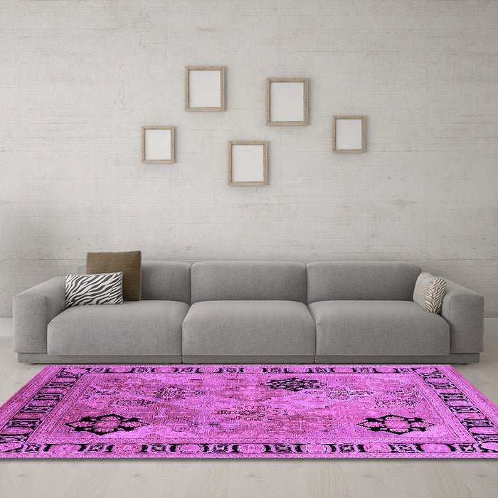 Machine Washable Oriental Purple Industrial Area Rugs in a Living Room, wshurb3129pur