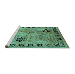 Sideview of Machine Washable Oriental Turquoise Industrial Area Rugs, wshurb3129turq