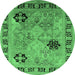 Round Machine Washable Oriental Emerald Green Industrial Area Rugs, wshurb3129emgrn