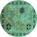 Round Machine Washable Oriental Turquoise Industrial Area Rugs, wshurb3129turq