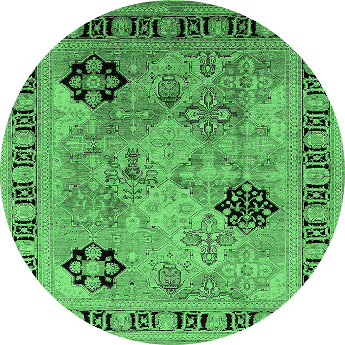 Round Oriental Emerald Green Industrial Rug, urb3129emgrn