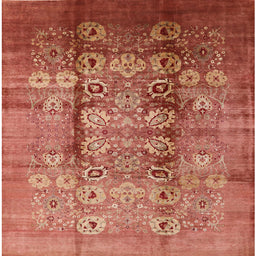 Square Mid-Century Modern Coral Orange Oriental Rug, urb3130