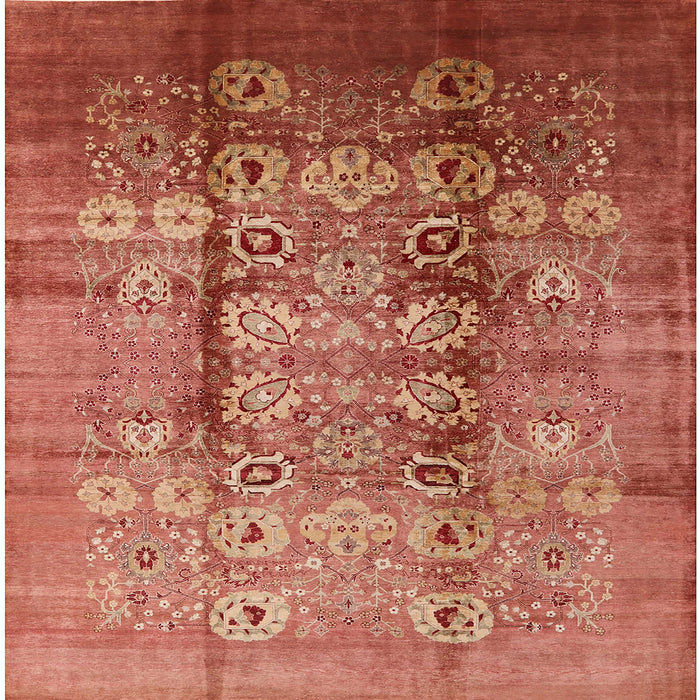 Square Mid-Century Modern Coral Orange Oriental Rug, urb3130