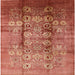 Square Mid-Century Modern Coral Orange Oriental Rug, urb3130