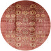 Round Mid-Century Modern Coral Orange Oriental Rug, urb3130