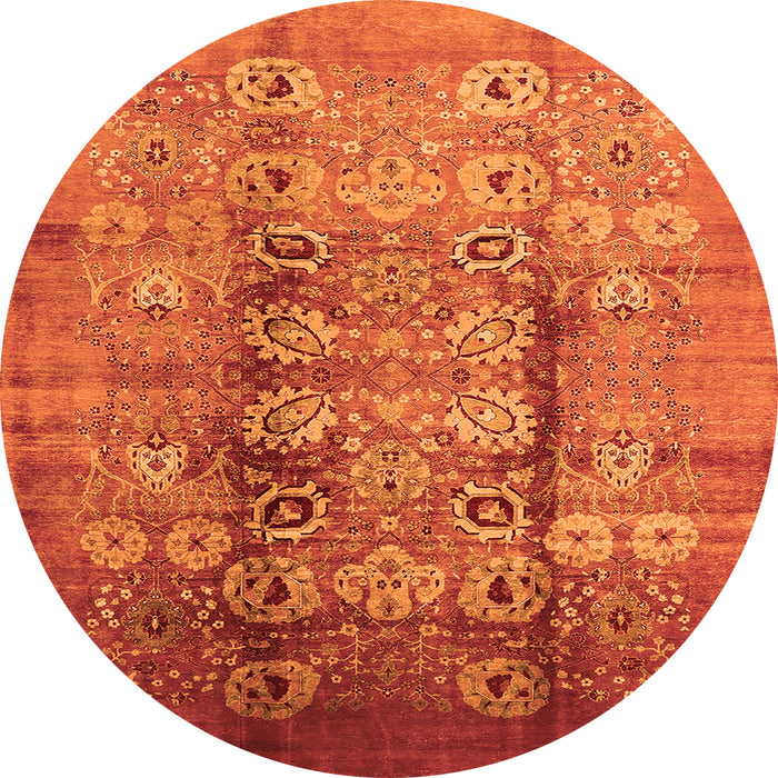 Round Machine Washable Oriental Orange Industrial Area Rugs, wshurb3130org