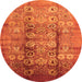 Round Machine Washable Oriental Orange Industrial Area Rugs, wshurb3130org