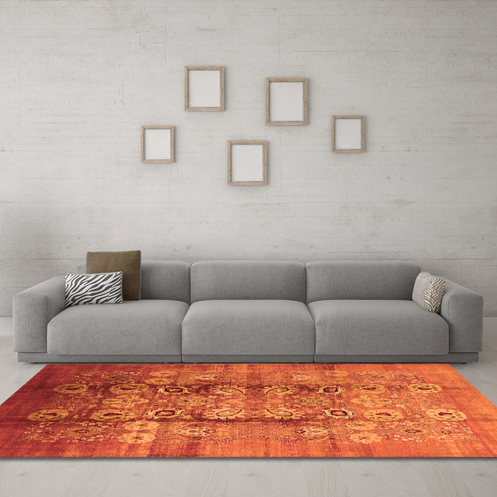 Machine Washable Oriental Orange Industrial Area Rugs in a Living Room, wshurb3130org