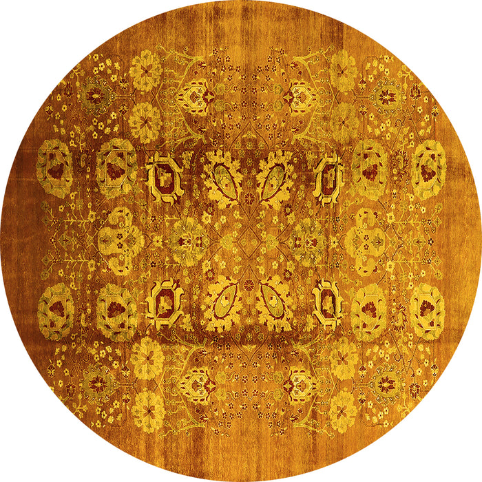 Round Machine Washable Oriental Yellow Industrial Rug, wshurb3130yw