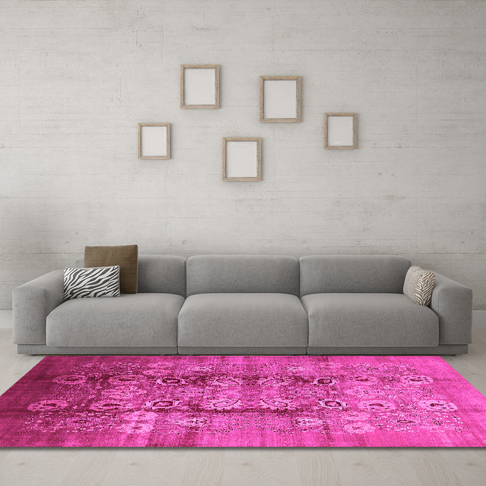 Machine Washable Oriental Pink Industrial Rug in a Living Room, wshurb3130pnk